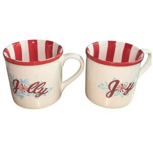 Starbucks Candy Cane Striped Red And White Christmas Holiday Coffee Mugs Two